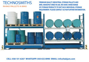 STEEL PALLETS BINS STILLAGES-drum-rack-with-spill-containment-sump-8-drum-159-gal-sump-capacity-steel-construction RHINO DUBAI